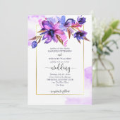 青紫色の水彩花結婚のテンプレート 招待状 (スタンド正面)