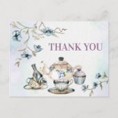 青紫色の水色フローラ茶のパーティー感謝していユー ポストカード (正面)