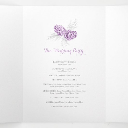 青紫色の灰色の冬の秋結婚の 三つ折りプログラム (内部中)