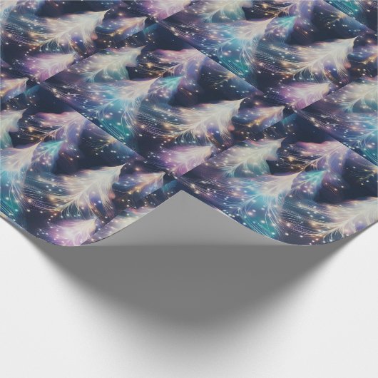 青紫色の白い木のクリスマスモダン ラッピングペーパー (角)