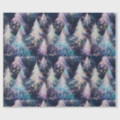 青紫色の白い木のクリスマスモダン ラッピングペーパー (フラット)