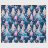 青紫色の白い木のクリスマスモダン ラッピングペーパー (フラット)