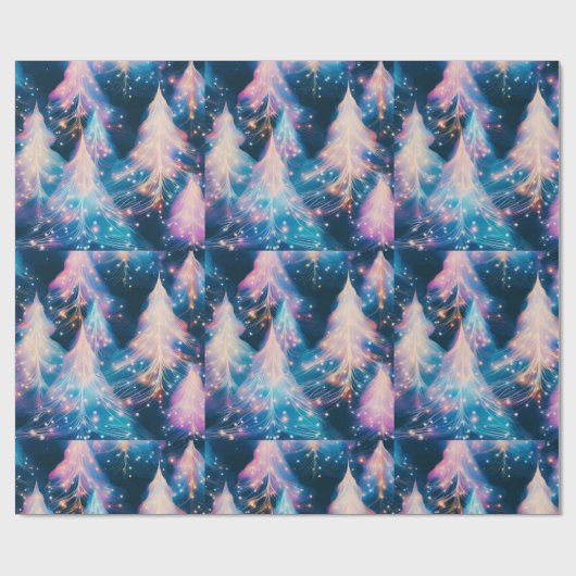 青紫色の白い木のクリスマスモダン ラッピングペーパー (フラット)
