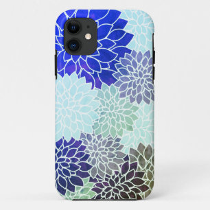 青紫色の緑の花模様 iPhone 11 ケース