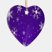 青紫色の背景に白い雪の結晶 セラミックオーナメント (右)