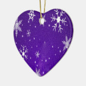 青紫色の背景に白い雪の結晶 セラミックオーナメント (左)