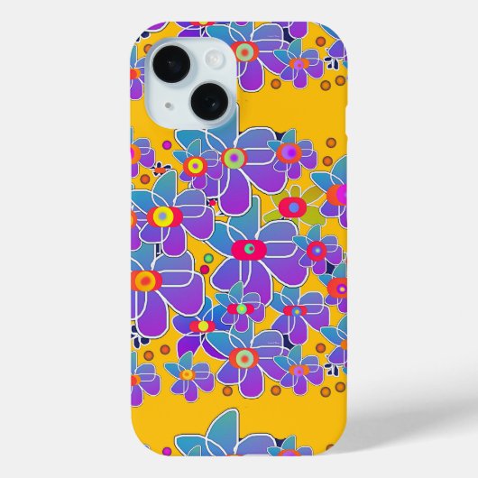 青紫色の花が咲き誇る黄色 Case-Mate iPhoneケース (裏面)