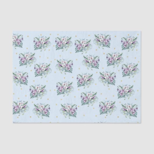 青紫色の花と金ゴールド点 薄葉紙 (正面)