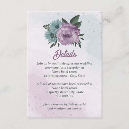 青紫色の花の植物性結婚植物 エンクロージャーカード (正面)