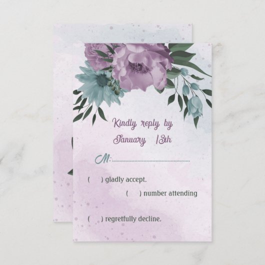 青紫色の花の植物性結婚植物 出欠カード (正面/裏面)