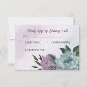 青紫色の花の植物性結婚植物 出欠カード (正面)