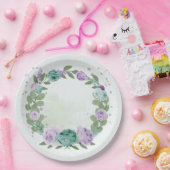 青紫色の花の緑の植物紙プレート ペーパープレート (パーティー)