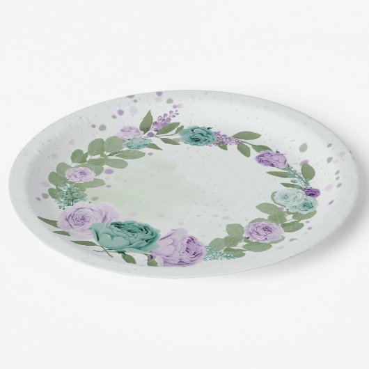 青紫色の花の緑の植物紙プレート ペーパープレート (アングル)