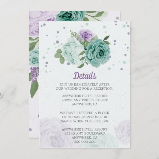 青紫色の花の緑の植物 エンクロージャーカード (正面/裏面)