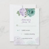 青紫色の花の緑の植物 出欠カード (正面)