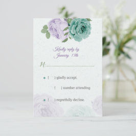 青紫色の花の緑の植物 出欠カード