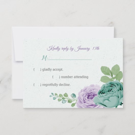 青紫色の花の緑の植物 出欠カード (正面)