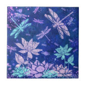 青紫色の花トンボ陶磁器タイル タイル (正面)