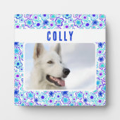 青紫色の花柄ペットドッグフォトキープサケ フォトプラーク (正面)