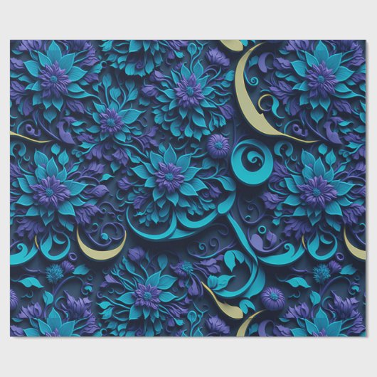 青紫色の花模様の包装紙 ラッピングペーパー (フラット)