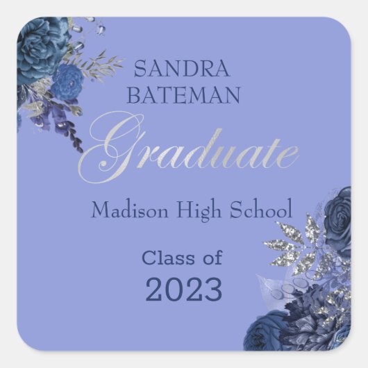 青紫色の花 |シルバー卒業ステッカー スクエアシール (正面)