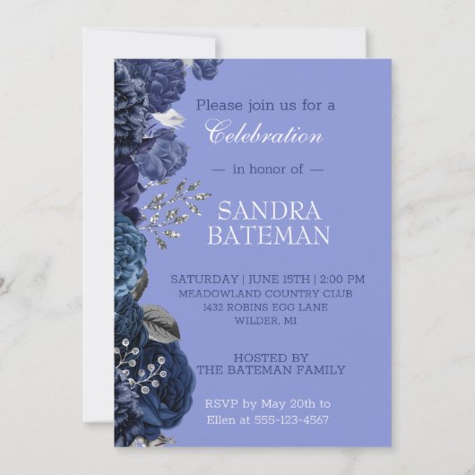 青紫色の花 |シルバー卒業パーティー 案内状 (裏面)