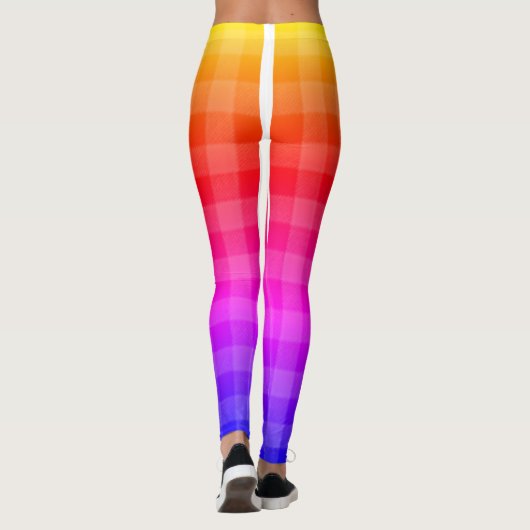 青紫色の赤いオレンジ色の黄色い格子模様 レギンス (裏面)