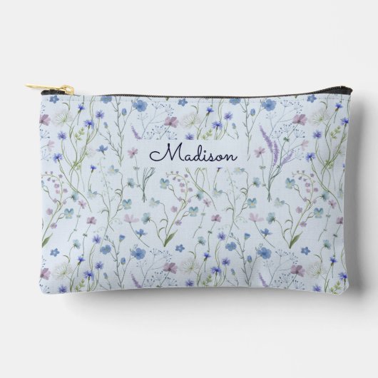 青紫色の野かわいらし花花柄 アクセサリーポーチ (正面)