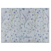 青紫色の野かわいらし花花柄 カッティングボード (正面)