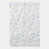 青紫色の野かわいらし花花柄 キッチンタオル (縦)