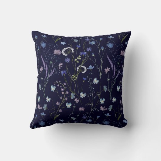 青紫色の野かわいらし花花柄 クッション (裏面)