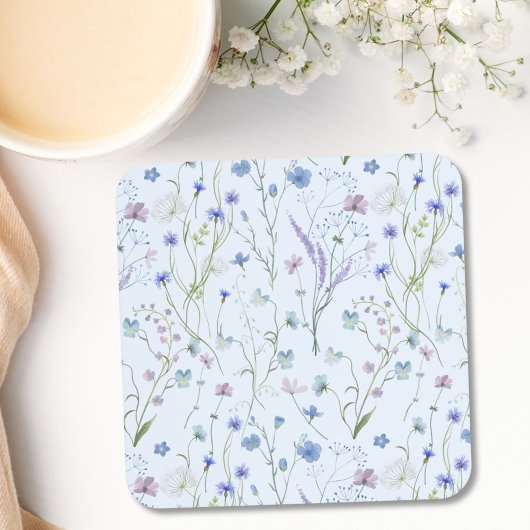 青紫色の野かわいらし花花柄 コースター