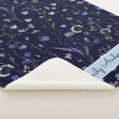 青紫色の野かわいらし花花柄 シェルパブランケット (3/4)