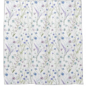 青紫色の野かわいらし花花柄 シャワーカーテン (正面)