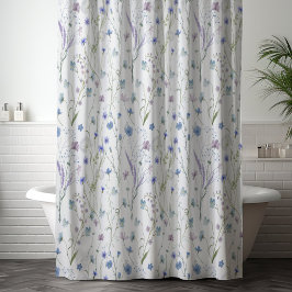 青紫色の野かわいらし花花柄 シャワーカーテン