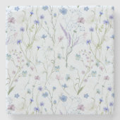 青紫色の野かわいらし花花柄 ストーンコースター (正面)