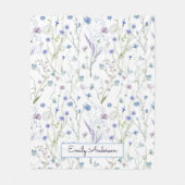 青紫色の野かわいらし花花柄 フリースブランケット (正面)