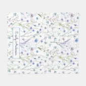 青紫色の野かわいらし花花柄 フリースブランケット (正面(横))