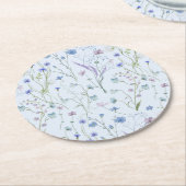 青紫色の野かわいらし花花柄 ラウンドペーパーコースター (アングル)