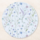 青紫色の野かわいらし花花柄 ラウンドペーパーコースター (正面)