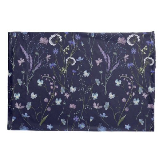 青紫色の野かわいらし花花柄 枕カバー (裏面)