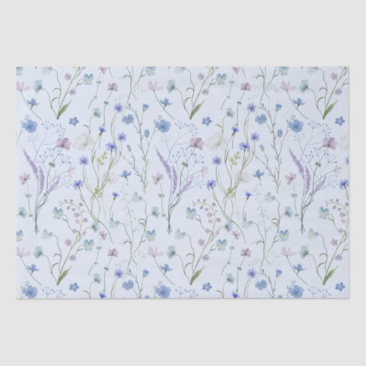 青紫色の野かわいらし花花柄 薄葉紙 (正面)