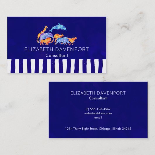 青紫色の野生動物ストライプの縁ど 名刺 (正面/裏面)