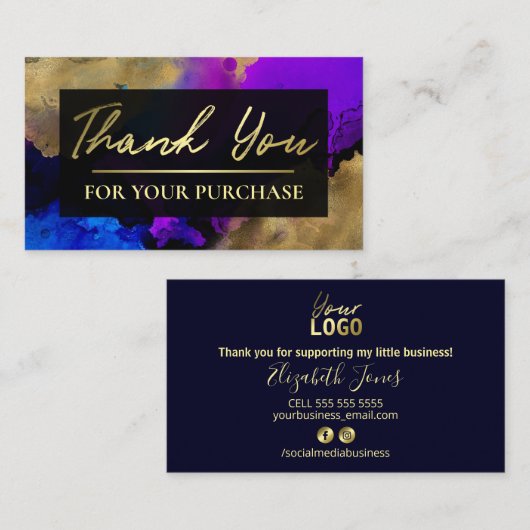 青紫色の金ゴールドインク購入ありがとうございます 名刺 (正面/裏面)
