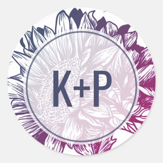 青紫色ひまわり結婚の封筒用シール ラウンドシール (正面)