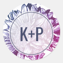 青紫色ひまわり結婚の封筒用シール