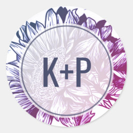 青紫色ひまわり結婚の封筒用シール ラウンドシール