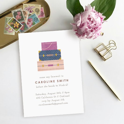 青紫色スーツケースの別れパーティー招待状 招待状