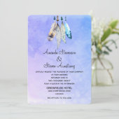 青紫色水彩羽毛婚礼请柬 招待状 (スタンド正面)