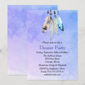 青紫色水彩羽毛晚餐派对邀请函 招待状 (正面/裏面)